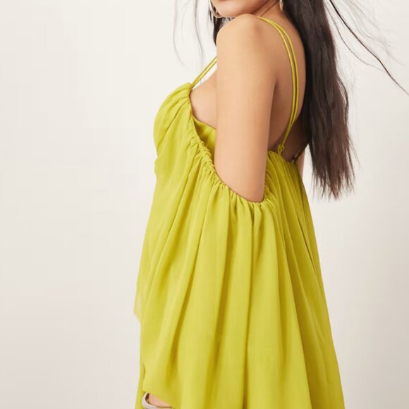 ARRANGE cold shoulder ruffle dress in lime green - Picture 6 of 9